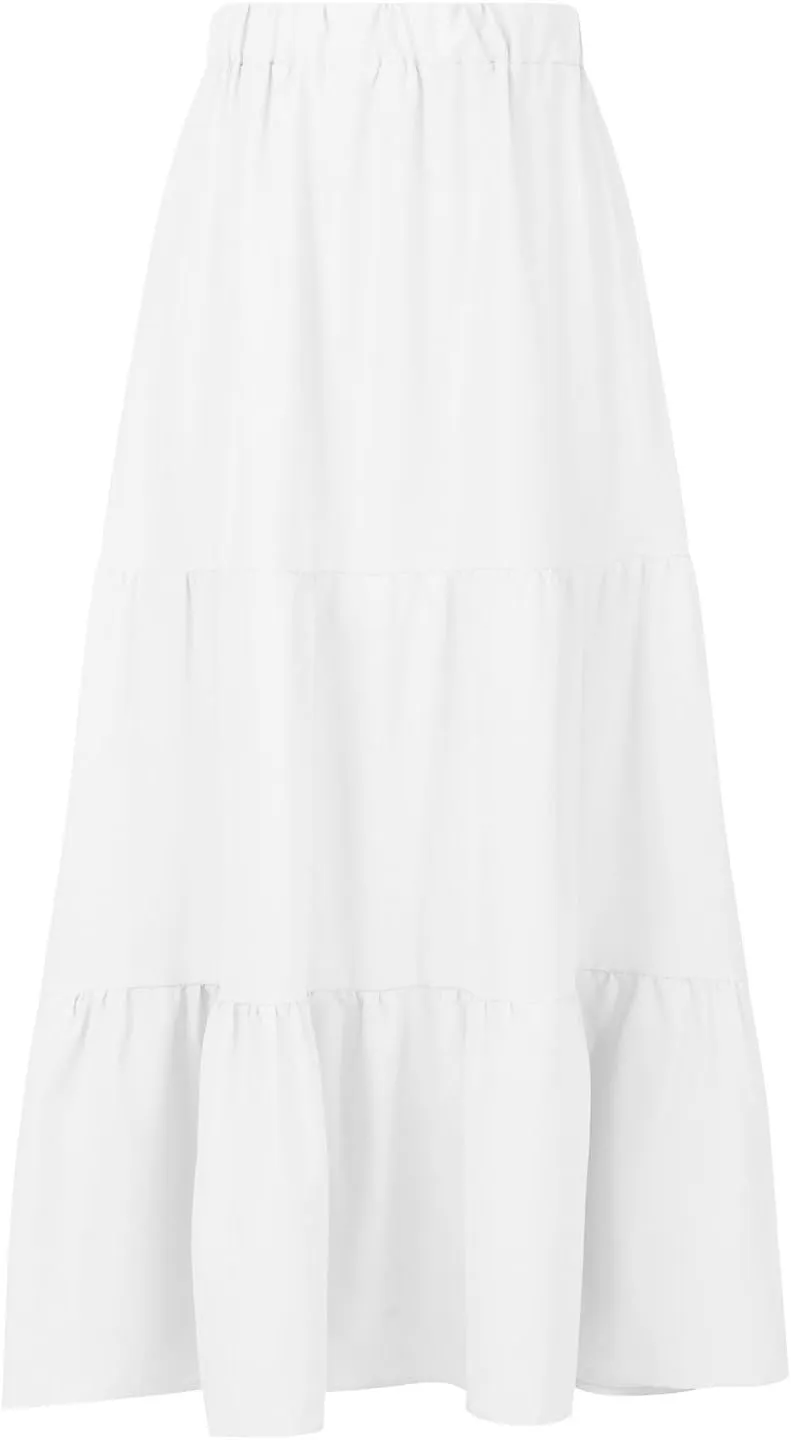 Womens Summer Boho Midi Skirt Flowy Swing Tiered A-Line Skirts with Pockets 2025 Trendy Ruffle Pleated Beach Dress