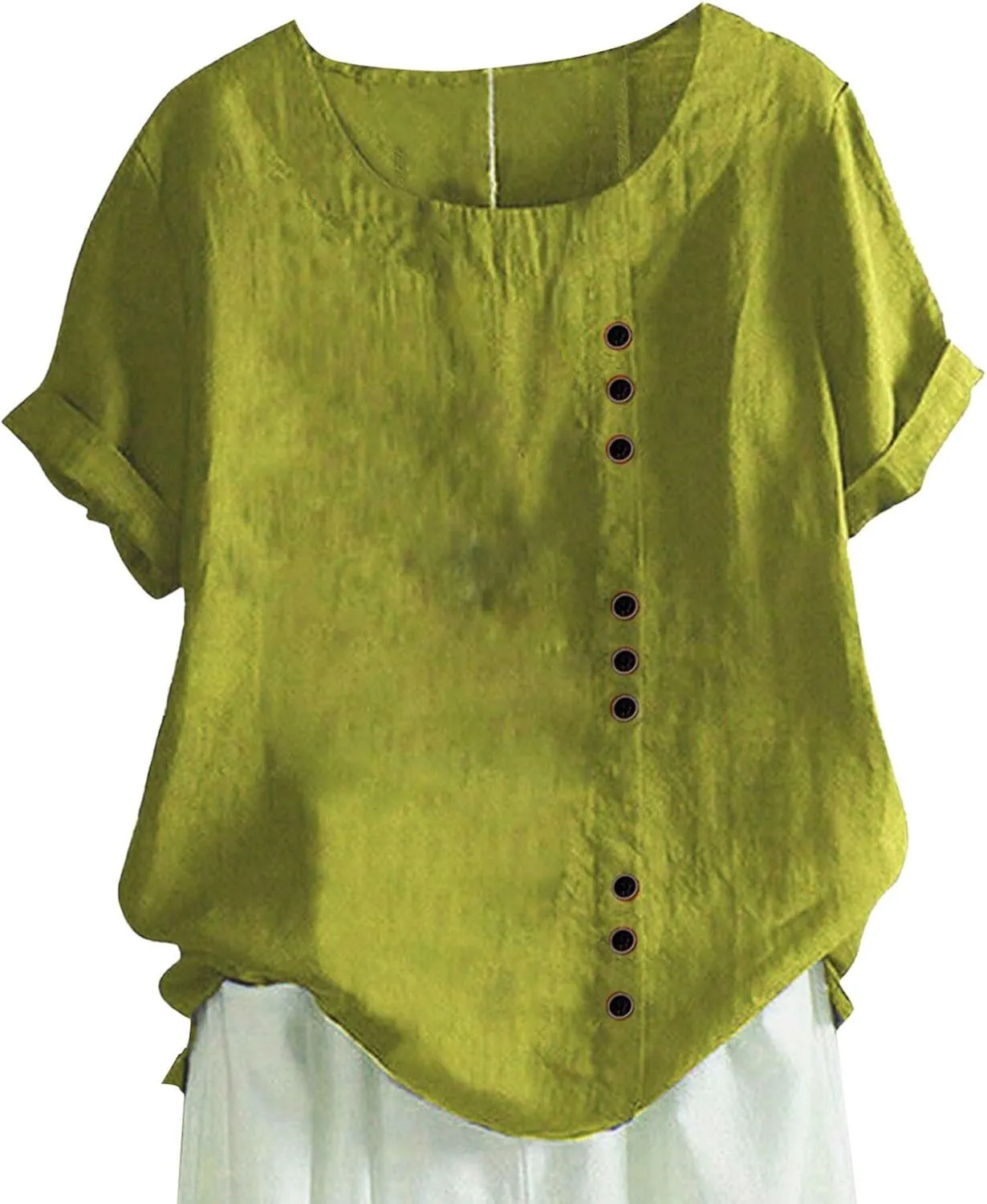 Women's Summer Embroidered T Shirts Casual Cotton Linen Blouse Short Sleeve Round Neck Tops Oversized Boho Tees