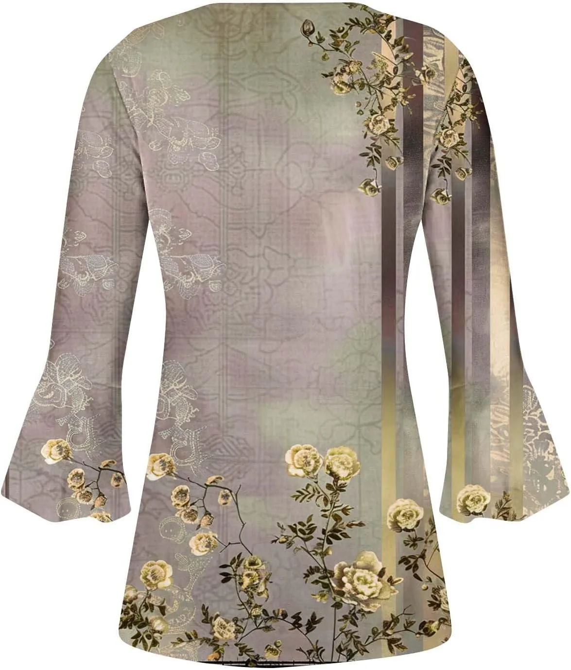 Women's Summer Tops Vintage Print Button Down 3/4 Sleeve Shirts Causal Empire Waist Boho Floral Print Tunic Shirts