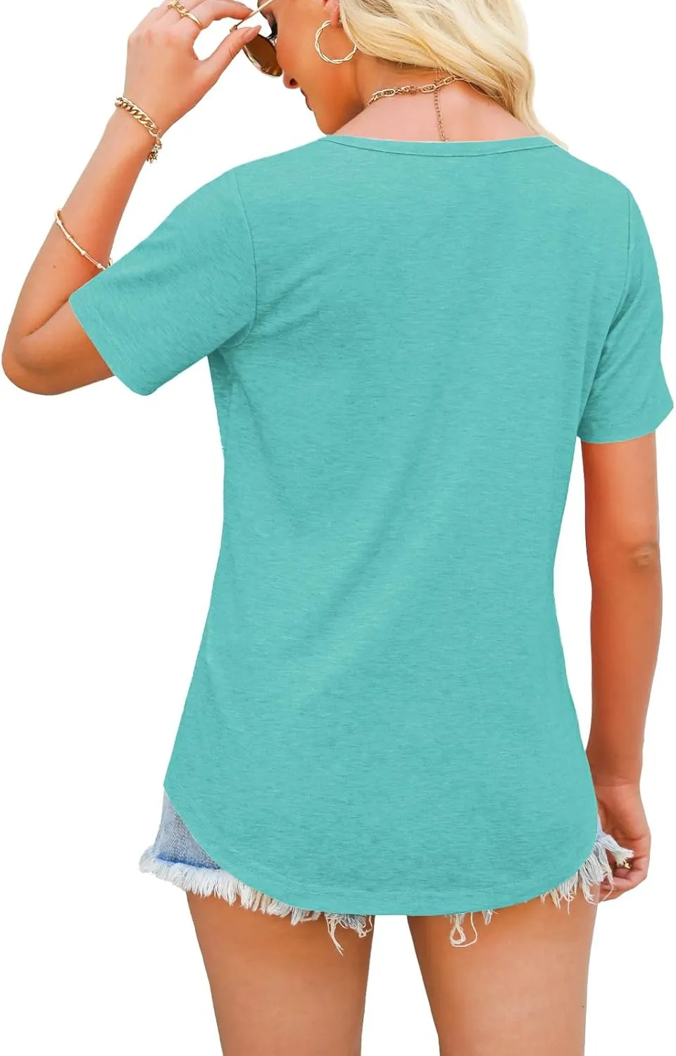 Womens Tops Short Sleeve V Neck Shirts Loose Casual Blouses Summer Tees Criss Cross