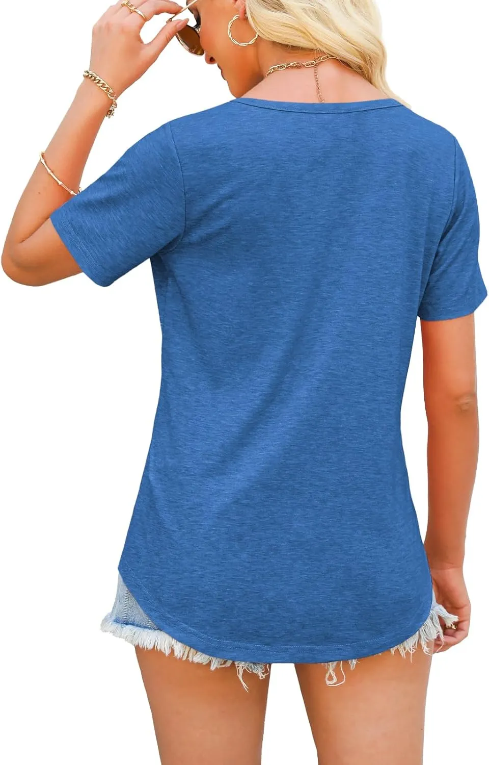 Womens Tops Short Sleeve V Neck Shirts Loose Casual Blouses Summer Tees Criss Cross