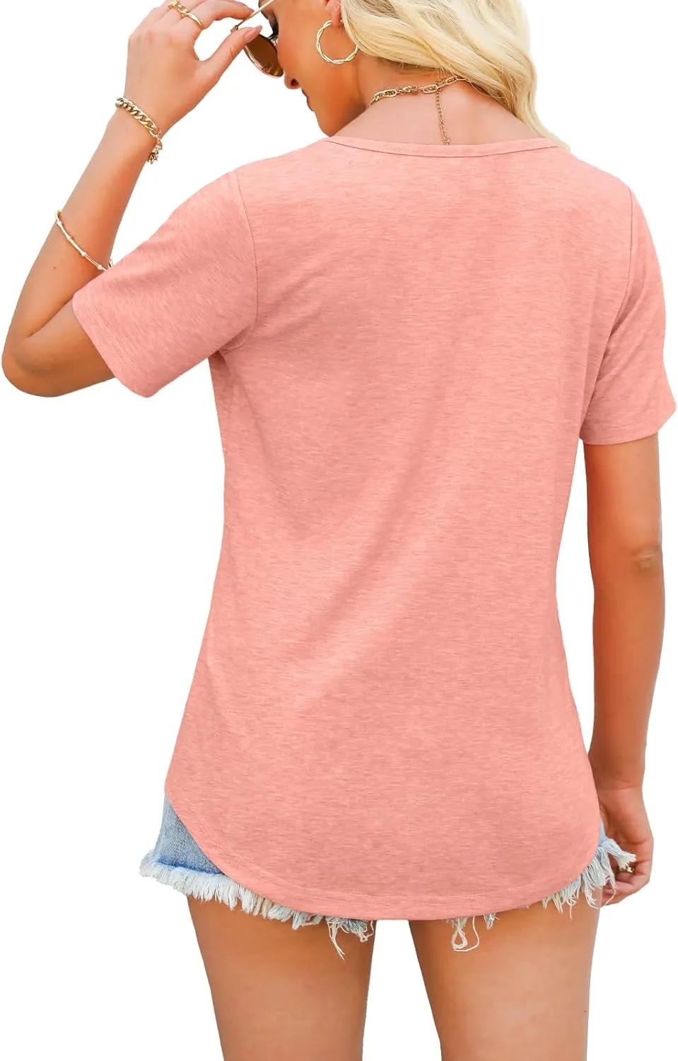 Womens Tops Short Sleeve V Neck Shirts Loose Casual Blouses Summer Tees Criss Cross
