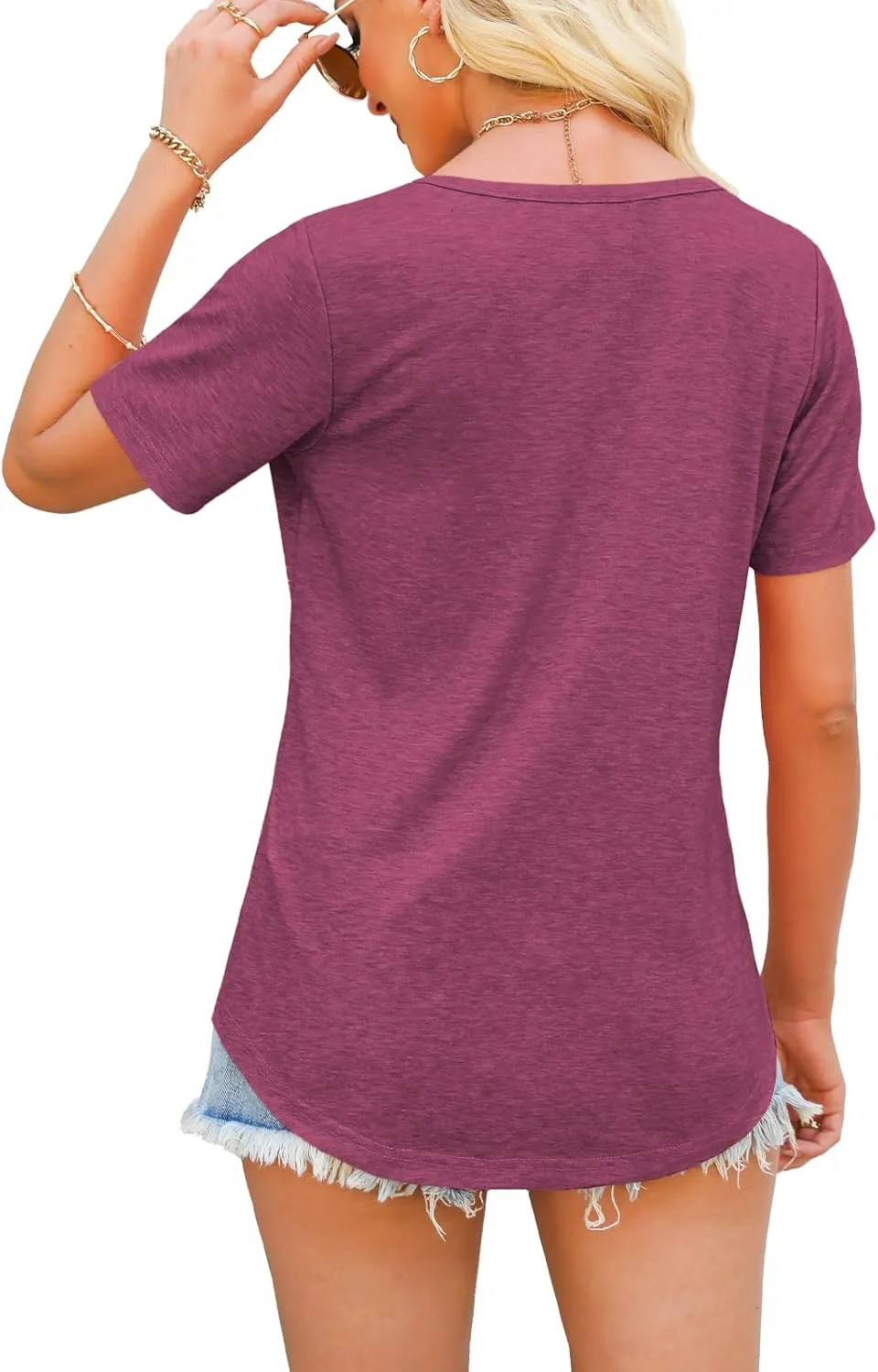 Womens Tops Short Sleeve V Neck Shirts Loose Casual Blouses Summer Tees Criss Cross
