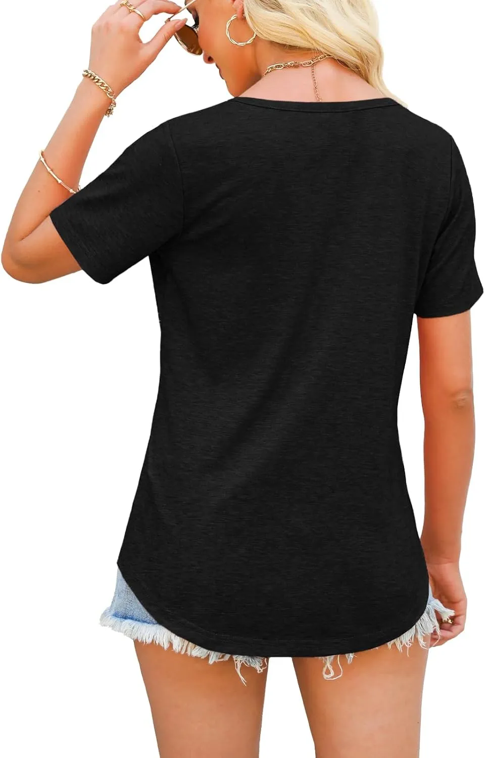 Womens Tops Short Sleeve V Neck Shirts Loose Casual Blouses Summer Tees Criss Cross