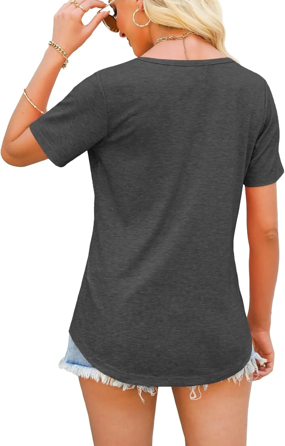 Womens Tops Short Sleeve V Neck Shirts Loose Casual Blouses Summer Tees Criss Cross