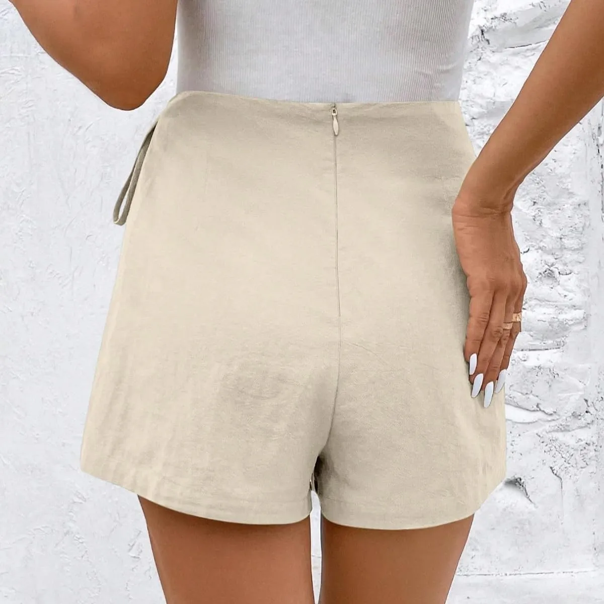 Women's wrap Culottes, Casual Pleated mini Skirt, Solid Color Slim Skirt with Side Elastic Waistband