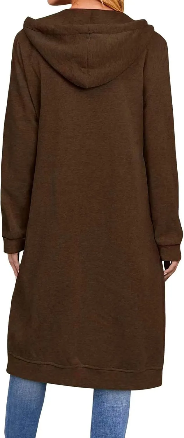Womens Zip Up Hoodies Knee Length Tunic Sweatshirts Oversized Fleece Long Sleeve Jackets Workout Tops with Pockets