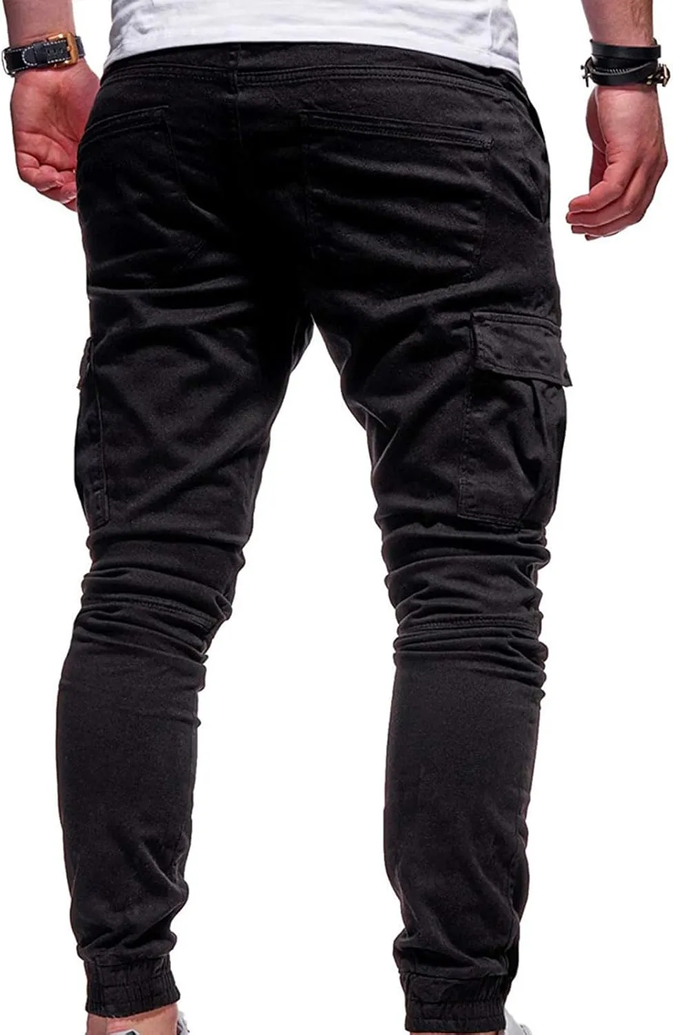 Work Pants Men Hiking Cargo Pants Joggers Slim Fit Stretch Lightweight Casual Pants with Pockets Drawstring Waist