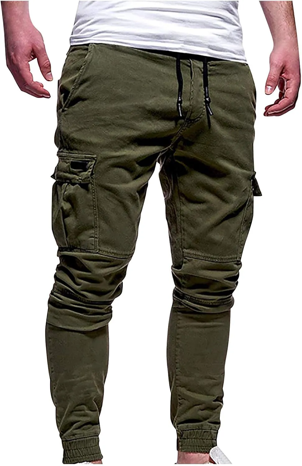 Work Pants Men Hiking Cargo Pants Joggers Slim Fit Stretch Lightweight Casual Pants with Pockets Drawstring Waist