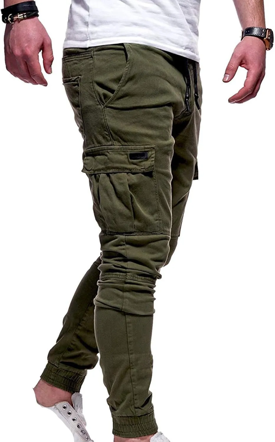 Work Pants Men Hiking Cargo Pants Joggers Slim Fit Stretch Lightweight Casual Pants with Pockets Drawstring Waist