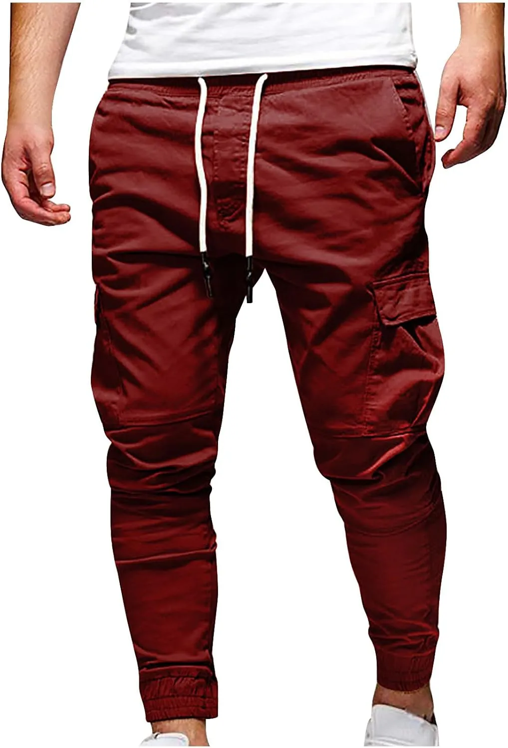 Work Pants Men Hiking Cargo Pants Joggers Slim Fit Stretch Lightweight Casual Pants with Pockets Drawstring Waist