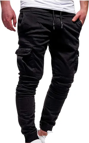 Work Pants Men Hiking Cargo Pants Joggers Slim Fit Stretch Lightweight Casual Pants with Pockets Drawstring Waist