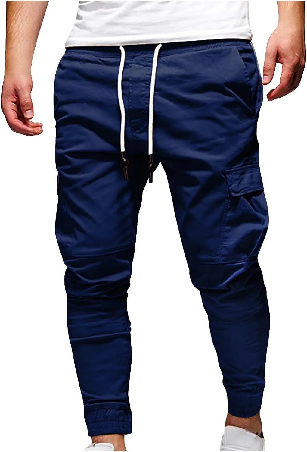 Work Pants Men Hiking Cargo Pants Joggers Slim Fit Stretch Lightweight Casual Pants with Pockets Drawstring Waist