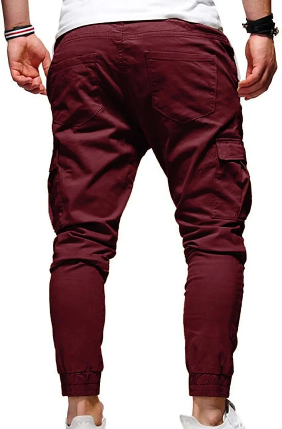 Work Pants Men Hiking Cargo Pants Joggers Slim Fit Stretch Lightweight Casual Pants with Pockets Drawstring Waist