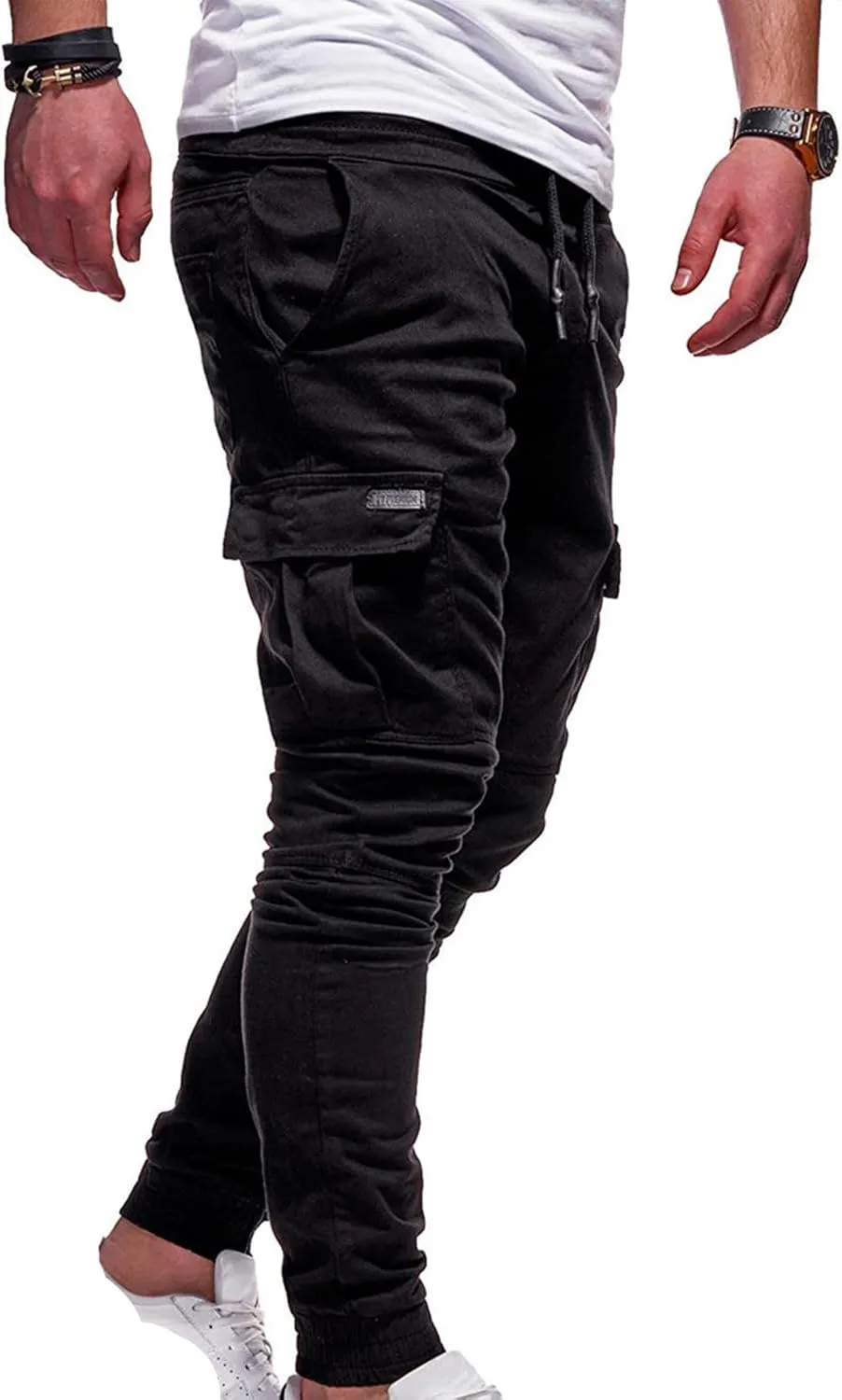 Work Pants Men Hiking Cargo Pants Joggers Slim Fit Stretch Lightweight Casual Pants with Pockets Drawstring Waist