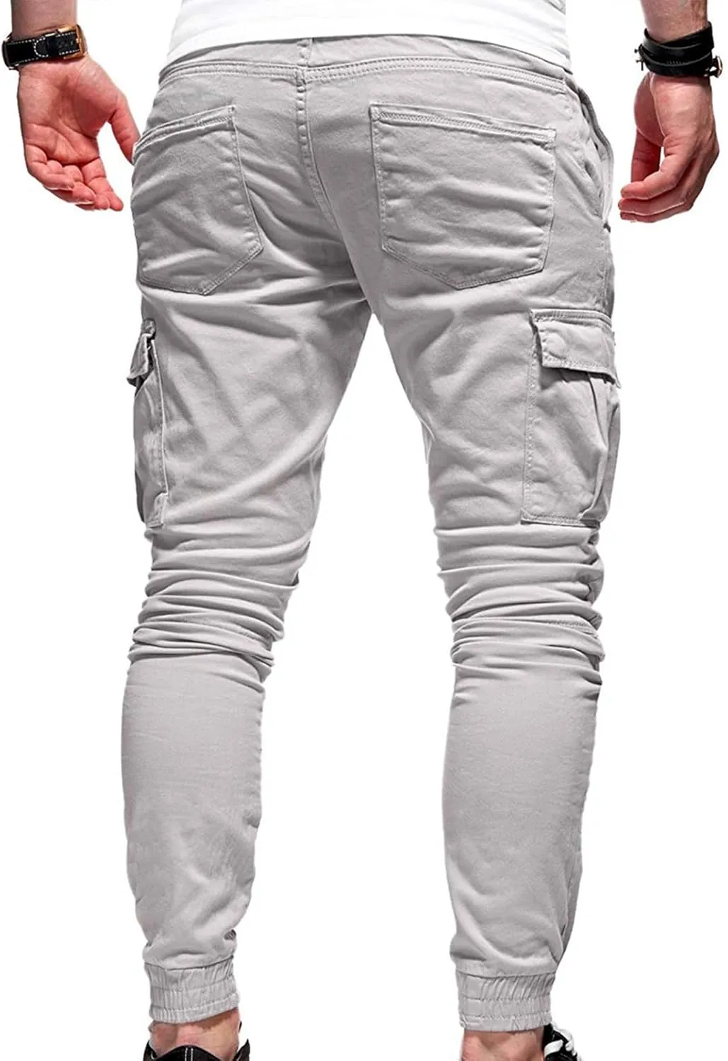 Work Pants Men Hiking Cargo Pants Joggers Slim Fit Stretch Lightweight Casual Pants with Pockets Drawstring Waist