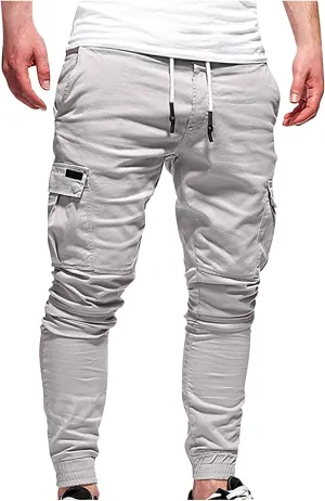Work Pants Men Hiking Cargo Pants Joggers Slim Fit Stretch Lightweight Casual Pants with Pockets Drawstring Waist