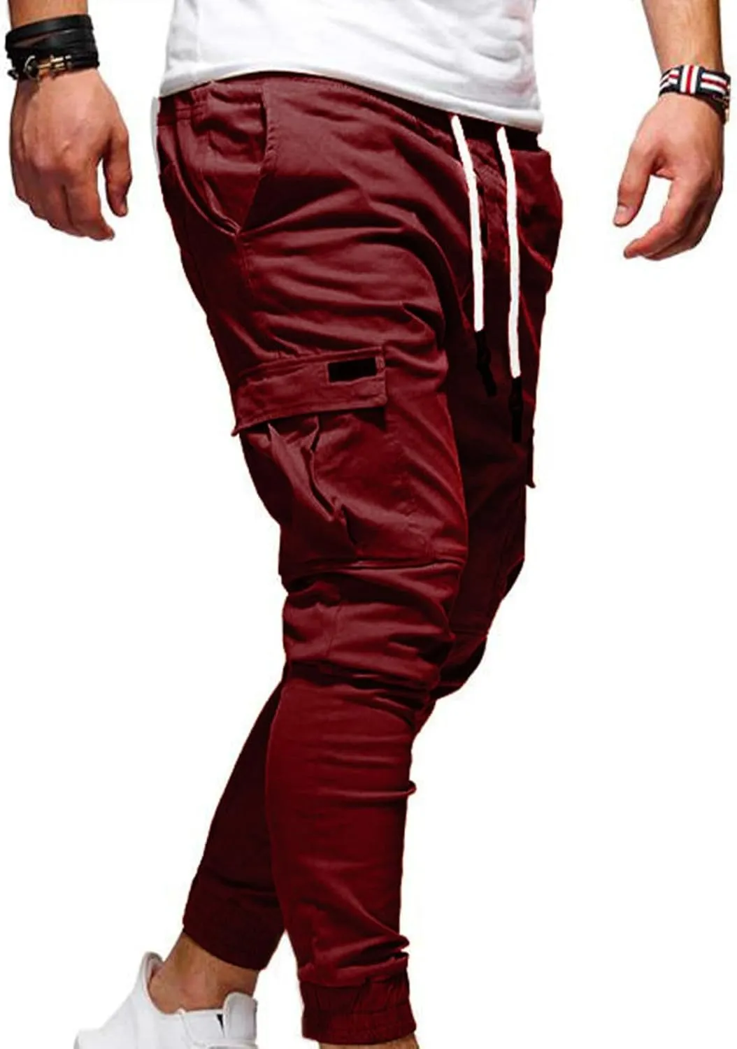 Work Pants Men Hiking Cargo Pants Joggers Slim Fit Stretch Lightweight Casual Pants with Pockets Drawstring Waist