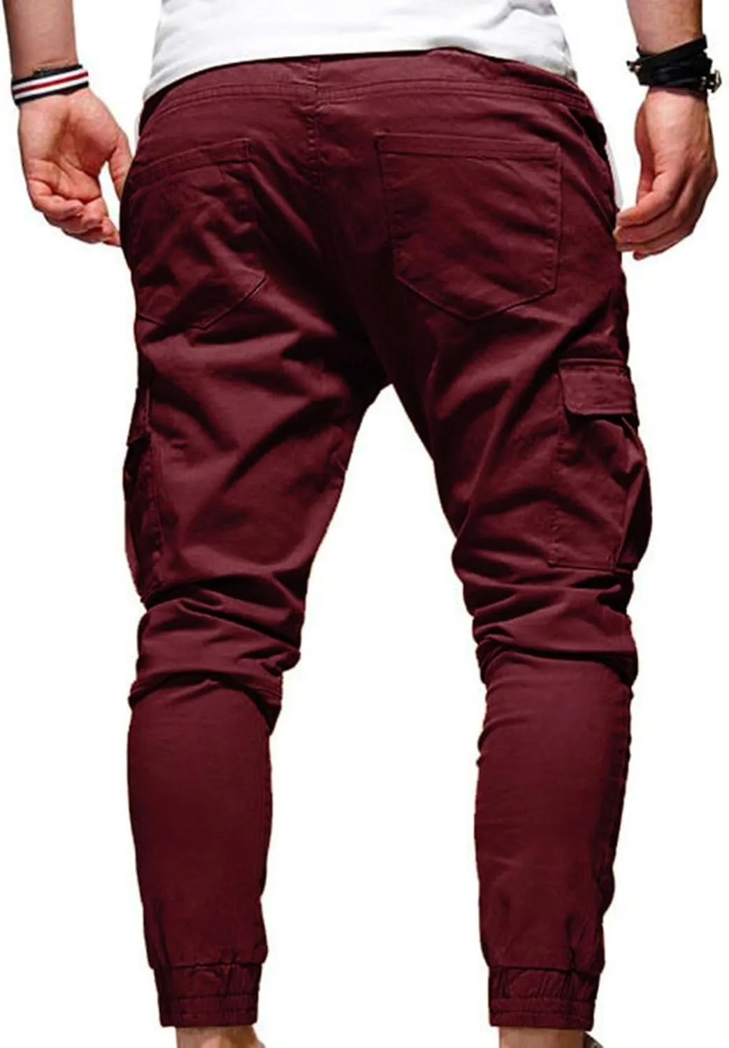 Work Pants Men Hiking Cargo Pants Joggers Slim Fit Stretch Lightweight Casual Pants with Pockets Drawstring Waist