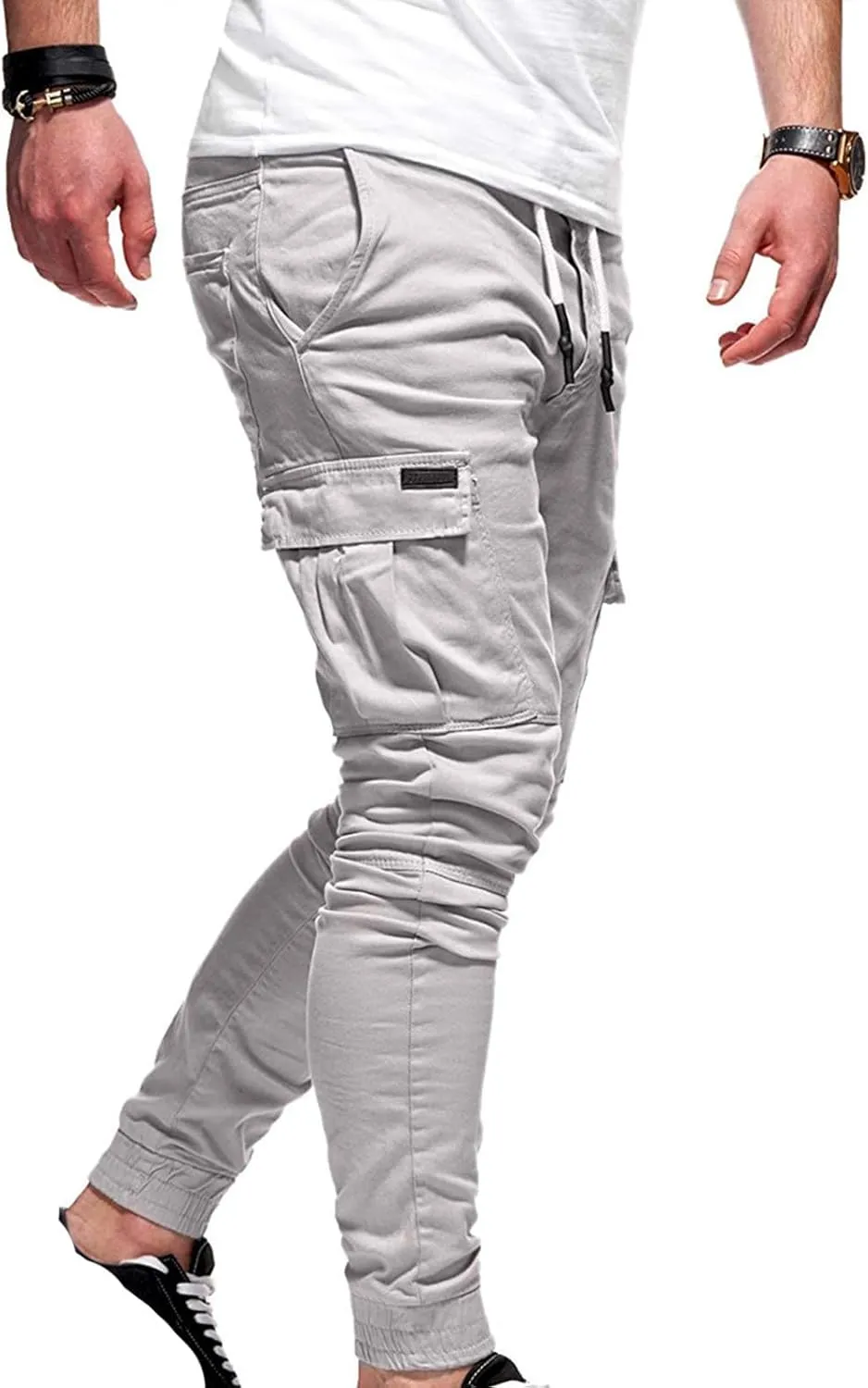 Work Pants Men Hiking Cargo Pants Joggers Slim Fit Stretch Lightweight Casual Pants with Pockets Drawstring Waist