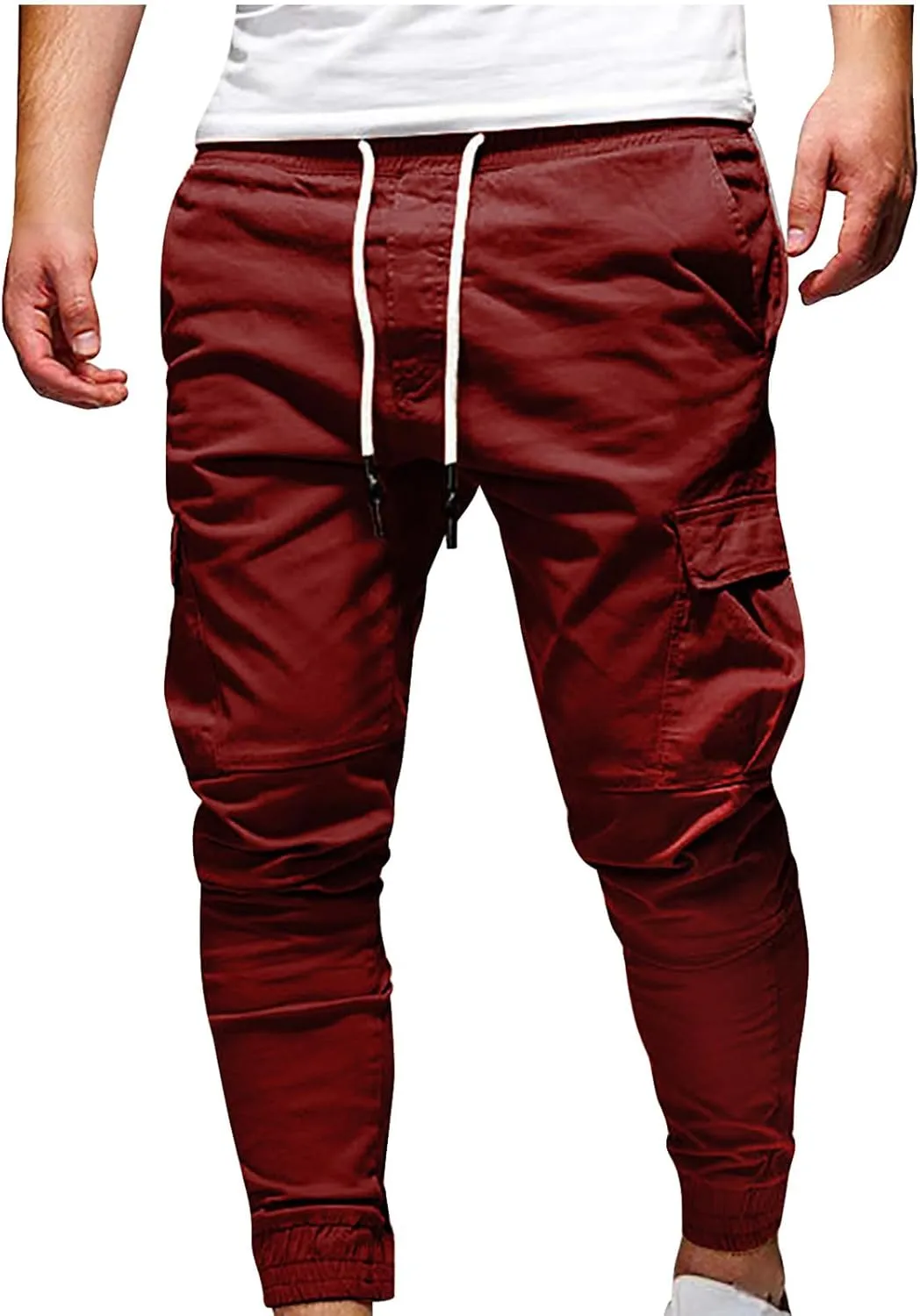 Work Pants Men Hiking Cargo Pants Joggers Slim Fit Stretch Lightweight Casual Pants with Pockets Drawstring Waist