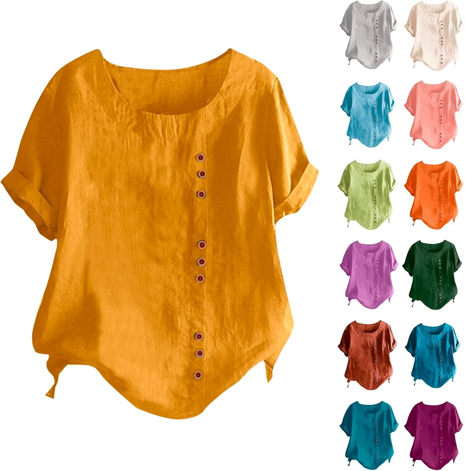 Workout Tops for Women Plus Size Oversized Crew Neck Linen Tops for Women Short Sleeve Cotton Blend Tee Shirts