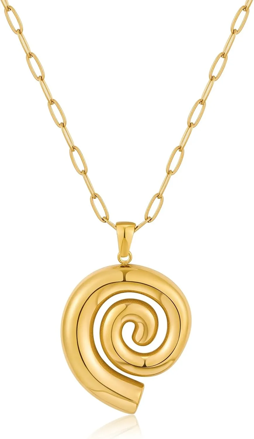 WOWORAMA Gold Necklace for Women Boho Spiral Conch Shell Necklace Starfish Necklace Vintage Ocean Sea Shell Choker Pendant Necklace Adjustable Summer Beach Jewelry
