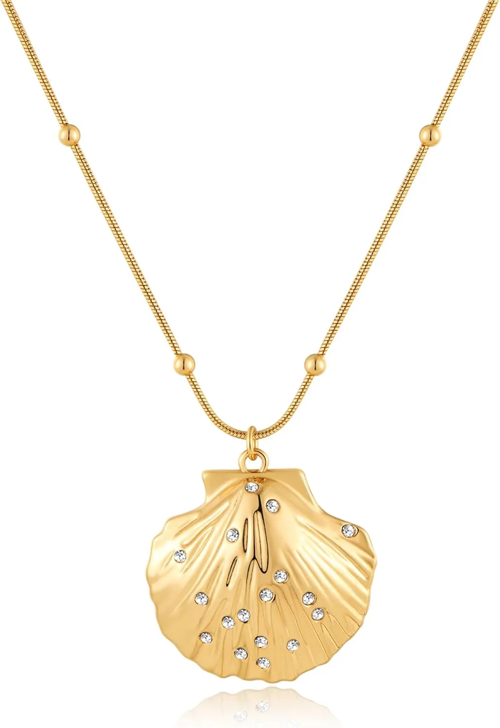 WOWORAMA Gold Shell Pendant Necklace for Women Starfish Seashell Choker Necklaces Ocean Sea Star Shell Necklace Trendy Summer Beach Necklace Jewelry