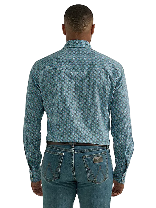Wrangler Men's Teal Crosshatch 20x Competition Snap Shirt