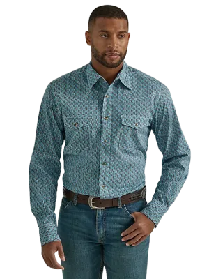 Wrangler Men's Teal Crosshatch 20x Competition Snap Shirt