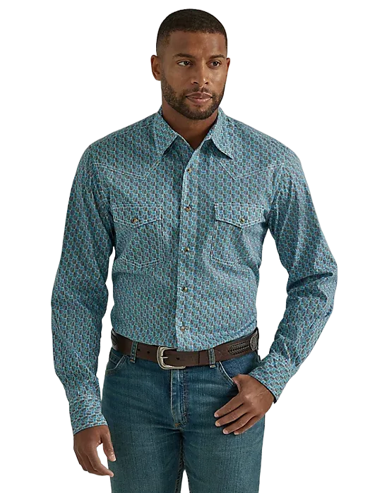 Wrangler Men's Teal Crosshatch 20x Competition Snap Shirt