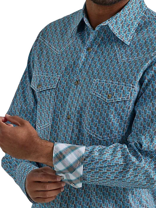 Wrangler Men's Teal Crosshatch 20x Competition Snap Shirt