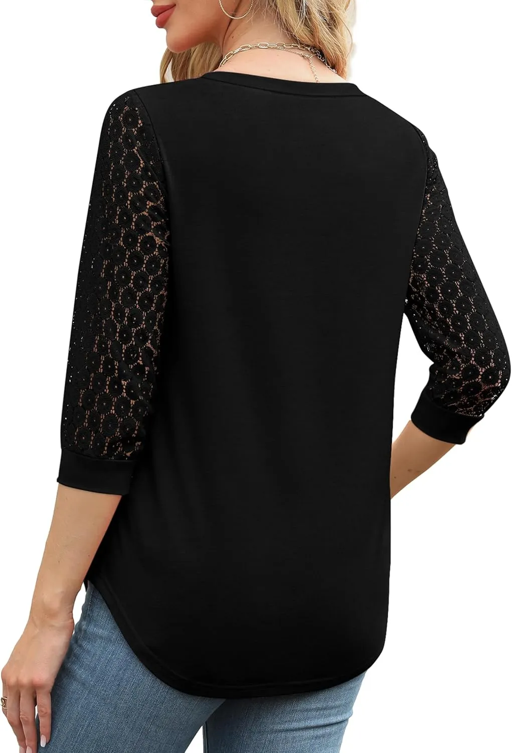 XIEERDUO 3/4 Length Sleeve Womens Tops V-Neck Lace Tunic Tops Business Casual Blouses 2025