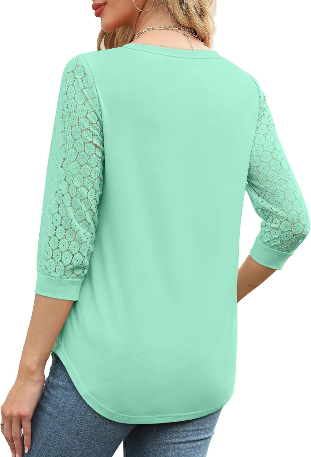 XIEERDUO 3/4 Length Sleeve Womens Tops V-Neck Lace Tunic Tops Business Casual Blouses 2025