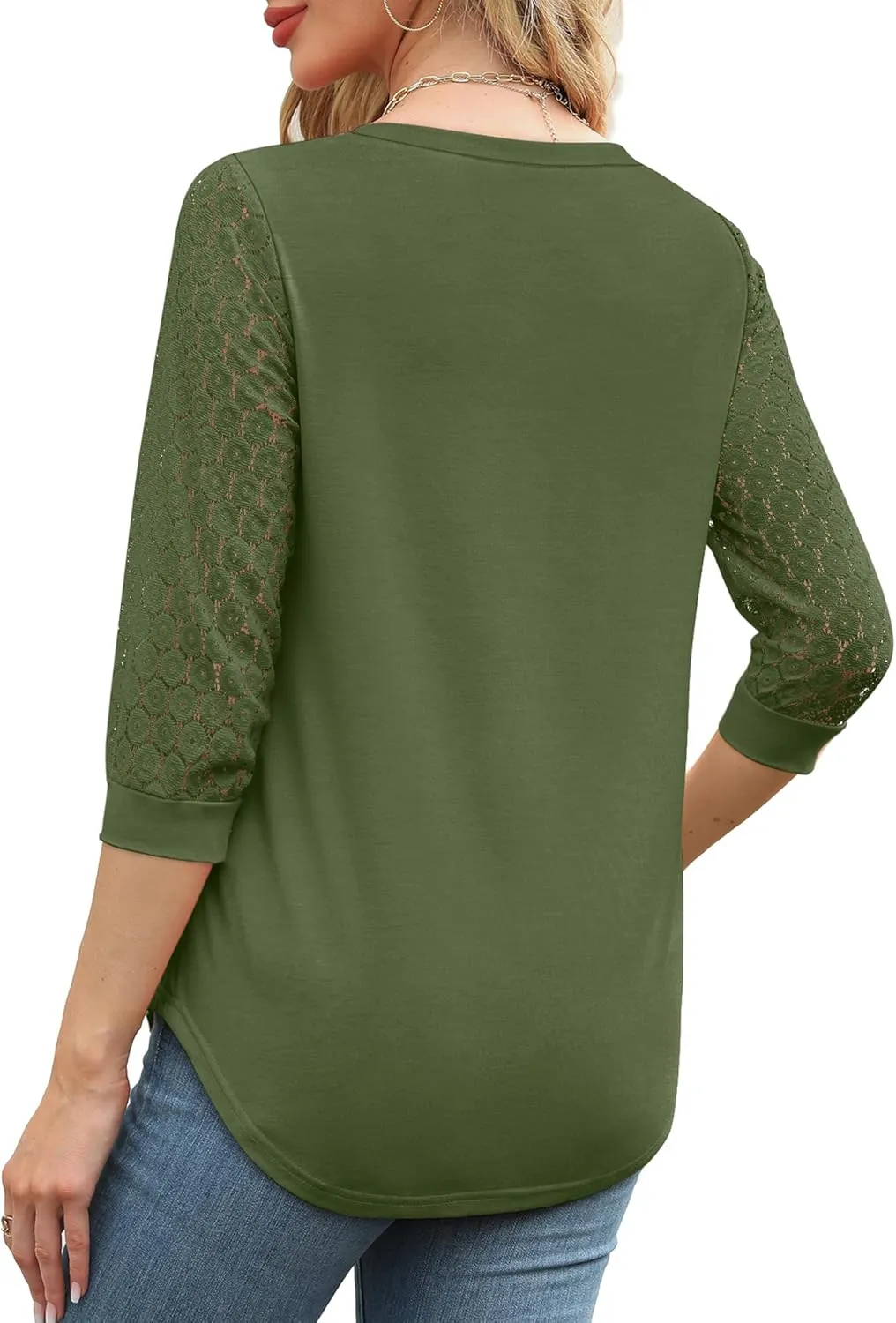 XIEERDUO 3/4 Length Sleeve Womens Tops V-Neck Lace Tunic Tops Business Casual Blouses 2025