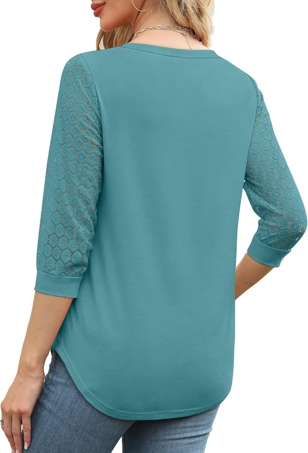 XIEERDUO 3/4 Length Sleeve Womens Tops V-Neck Lace Tunic Tops Business Casual Blouses 2025