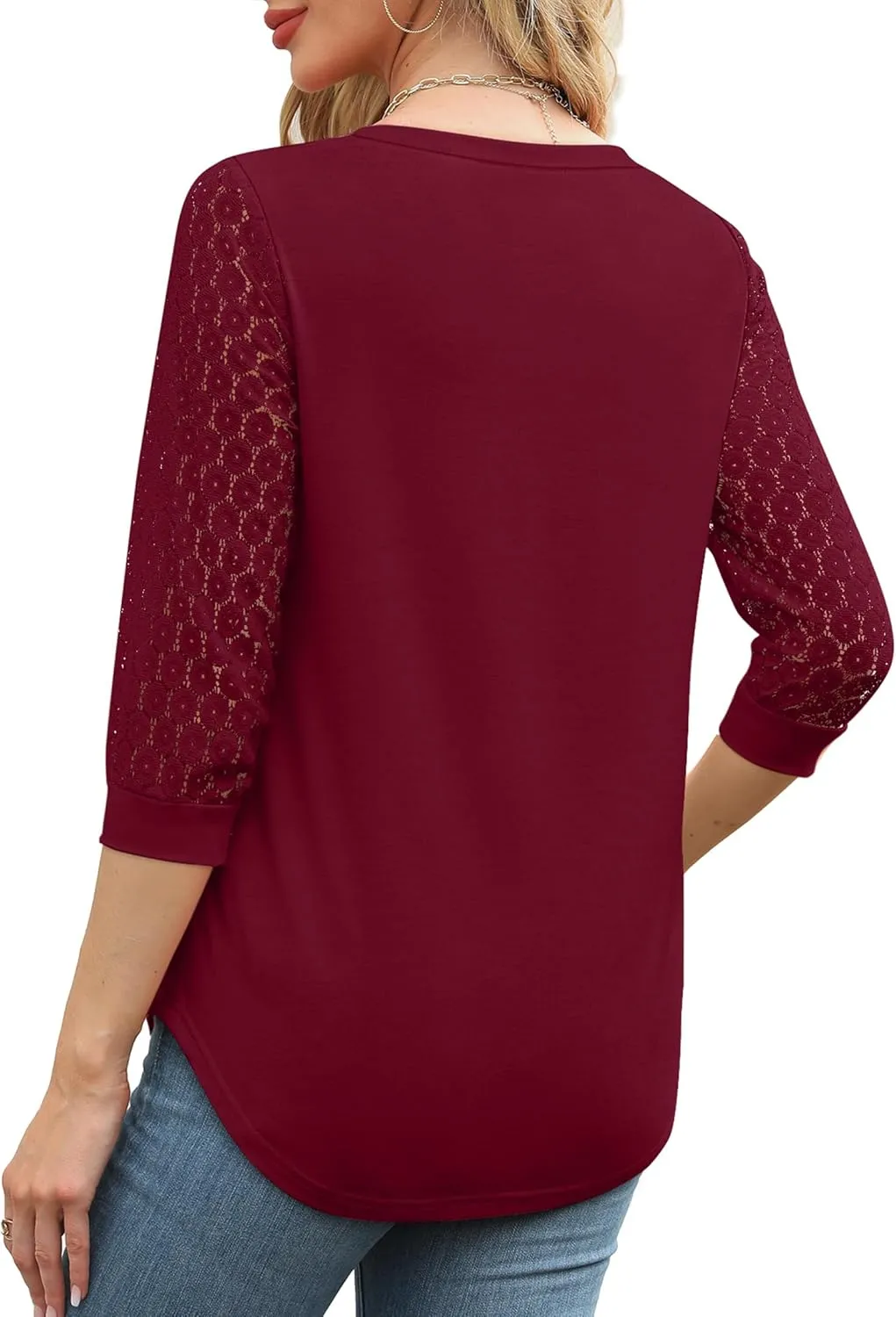 XIEERDUO 3/4 Length Sleeve Womens Tops V-Neck Lace Tunic Tops Business Casual Blouses 2025
