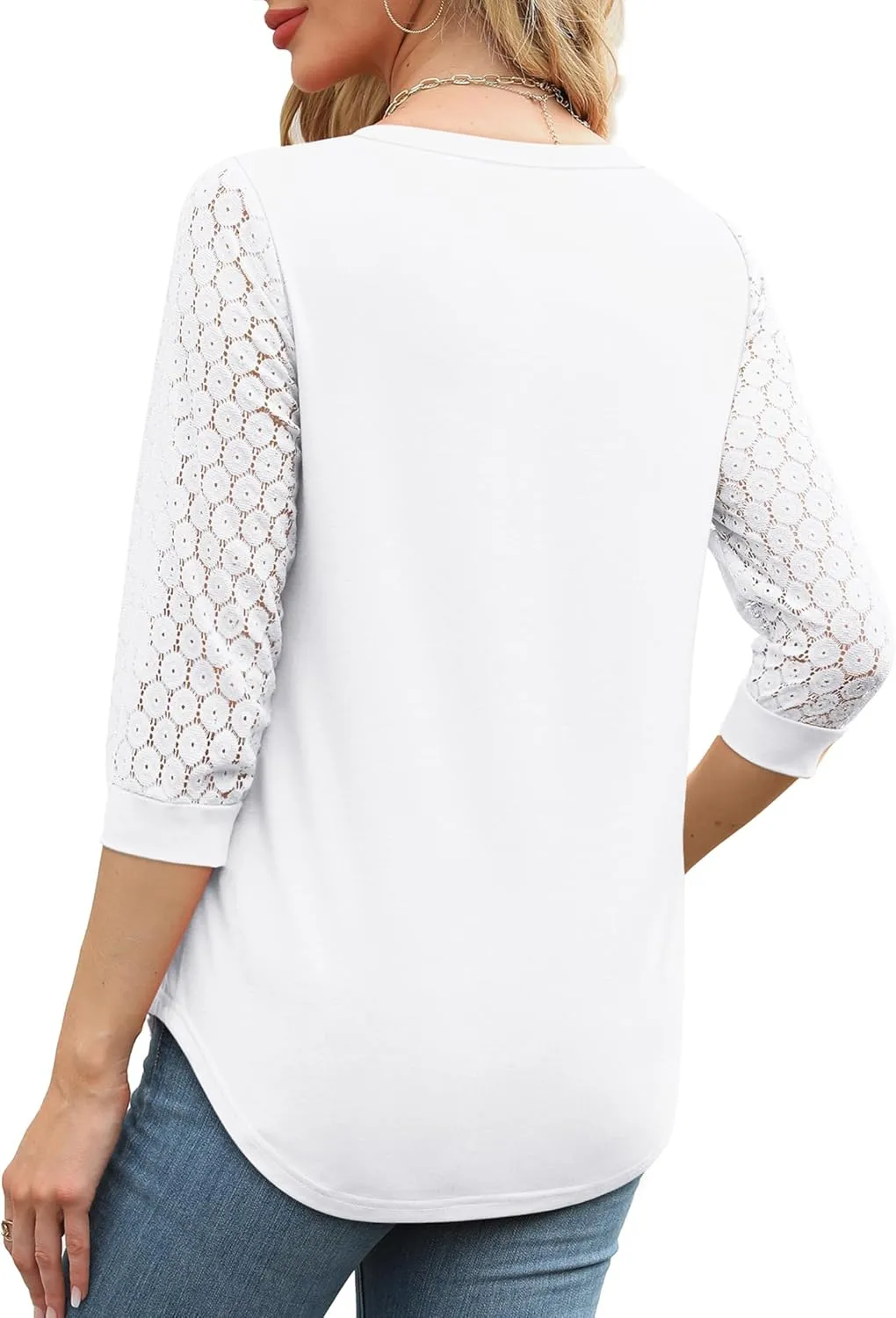 XIEERDUO 3/4 Length Sleeve Womens Tops V-Neck Lace Tunic Tops Business Casual Blouses 2025