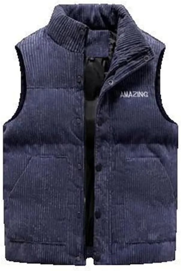 Xingfenly Men' Jacket Sleeveless Vest Winter Male Cotton-Padded Thick Coats Casual Waistcoat Clothing
