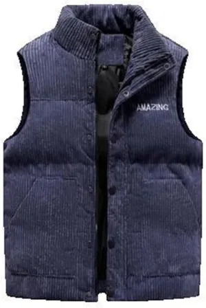 Xingfenly Men' Jacket Sleeveless Vest Winter Male Cotton-Padded Thick Coats Casual Waistcoat Clothing