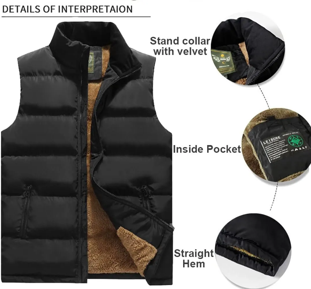 XinYangNi Men's Winter Warm Outdoor Padded Puffer Vest Thick Fleece Lined Sleeveless Jacket