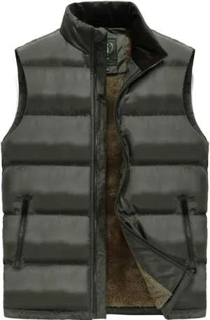 XinYangNi Men's Winter Warm Outdoor Padded Puffer Vest Thick Fleece Lined Sleeveless Jacket