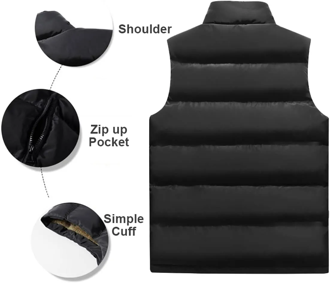 XinYangNi Men's Winter Warm Outdoor Padded Puffer Vest Thick Fleece Lined Sleeveless Jacket