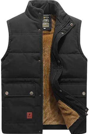 XinYangNi Men's Winter Warm Outdoor Padded Puffer Vest Thick Fleece Lined Sleeveless Jacket
