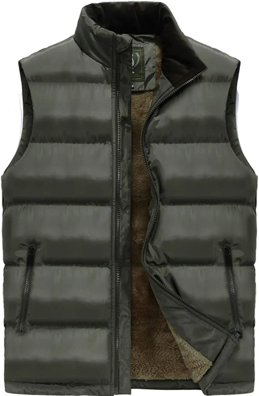 XinYangNi Men's Winter Warm Outdoor Padded Puffer Vest Thick Fleece Lined Sleeveless Jacket