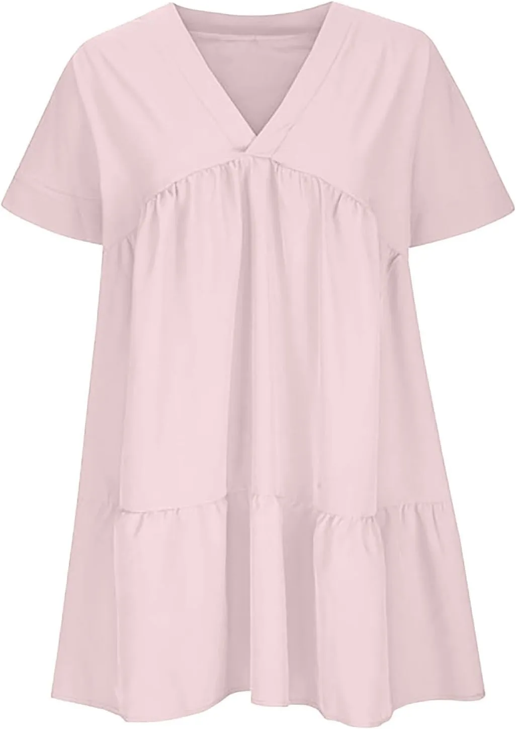 XOWRTE Womens Summer Dress V Neck Short Sleeve Ruffle Hem Tiered Flowy Swing Midi Dresses 2025 Trendy Smock Beach Sundress