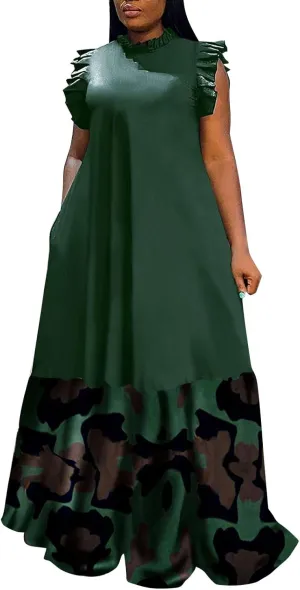 XOWRTE Womens Summer Plus Size Sleeveless Tank Dresses Casual Chiffon Loose Flowy Ruffle Tiered Midi Dress Wedding Cocktail
