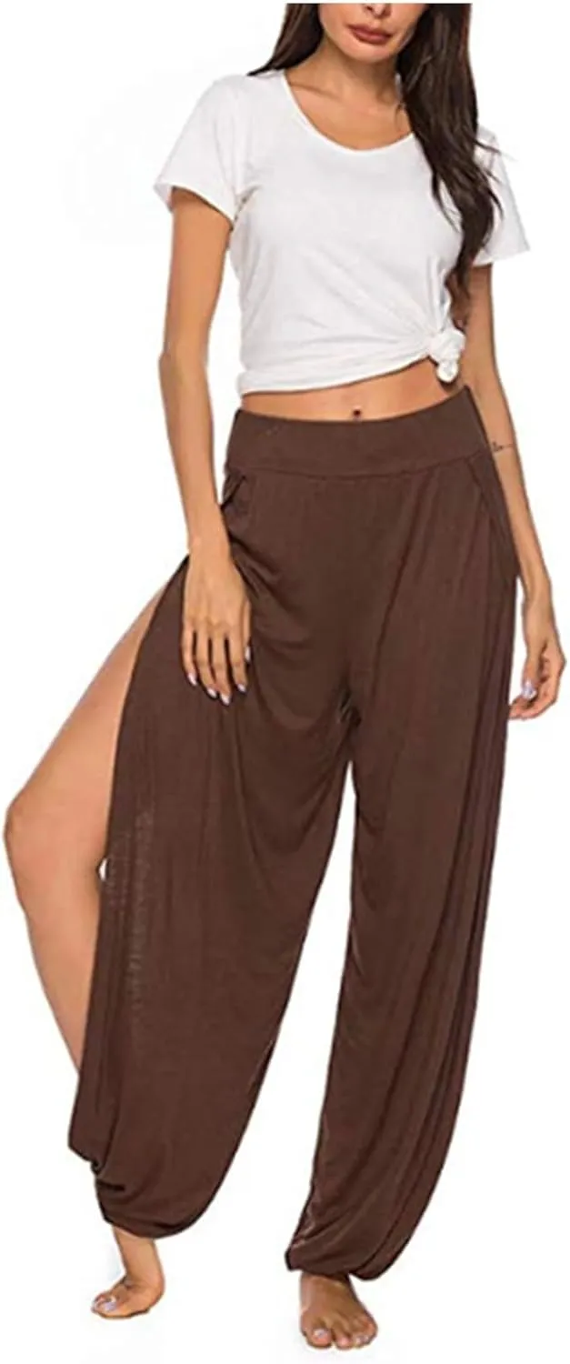 XUNRYAN High Slit Harem Pants Women Beach Bohemian Harem Palazzo Wrap Pants Trousers Hippie Clothes Vacation Outfits