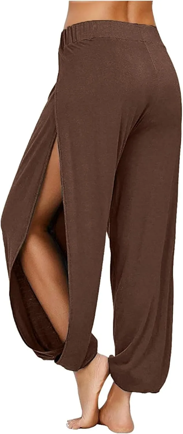 XUNRYAN High Slit Harem Pants Women Beach Bohemian Harem Palazzo Wrap Pants Trousers Hippie Clothes Vacation Outfits