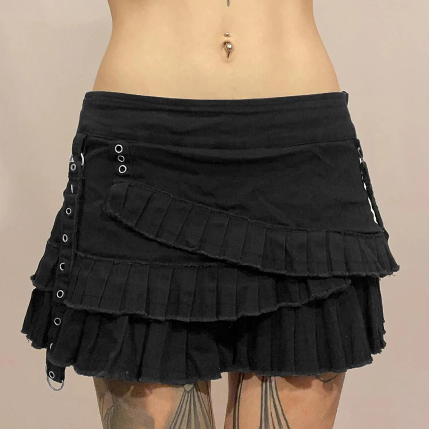 Y2K Pleated Skirt High Waisted A Line Mini Skirt Vintage Streetwear Ruffle Skater Grunge Jean Skirts